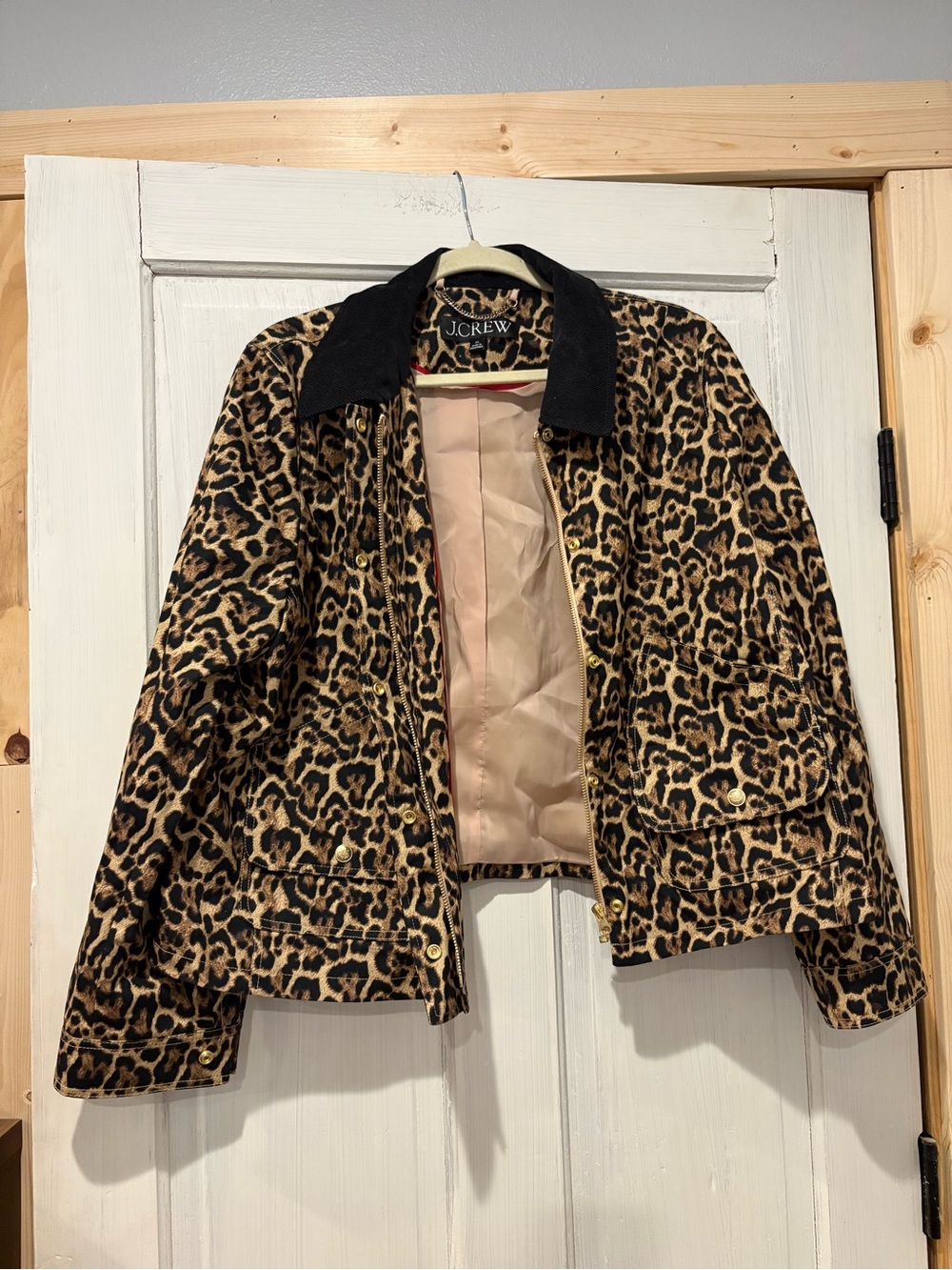 J. Crew Leopard Print Jacket with Black Collar